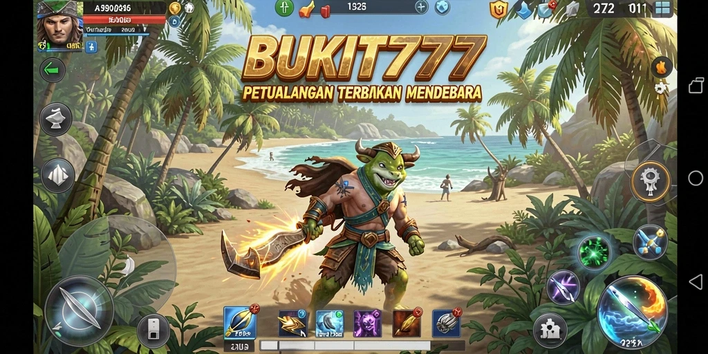 Tampilan gameplay BUKIT777 menunjukkan kebebasan eksplorasi dunia yang megah.