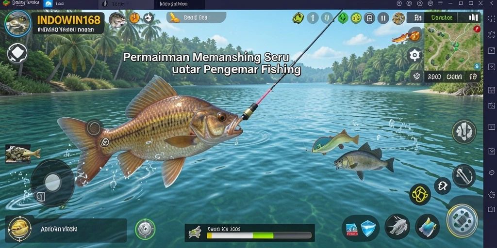 Tangkapan layar gameplay INDOWIN168 menampilkan suasana memancing yang menakjubkan.