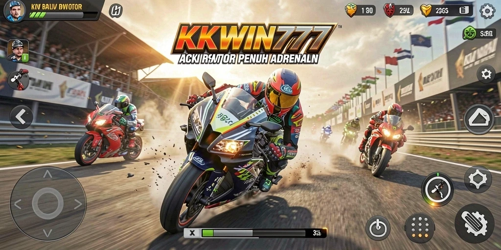 Screenshot gameplay KKWIN777 menampilkan aksi balap motor yang mendebarkan.