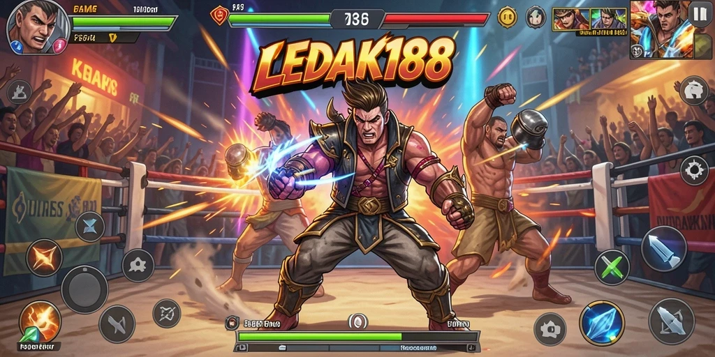Gameplay LEDAK188 yang seru dan penuh aksi di arena pertarungan.
